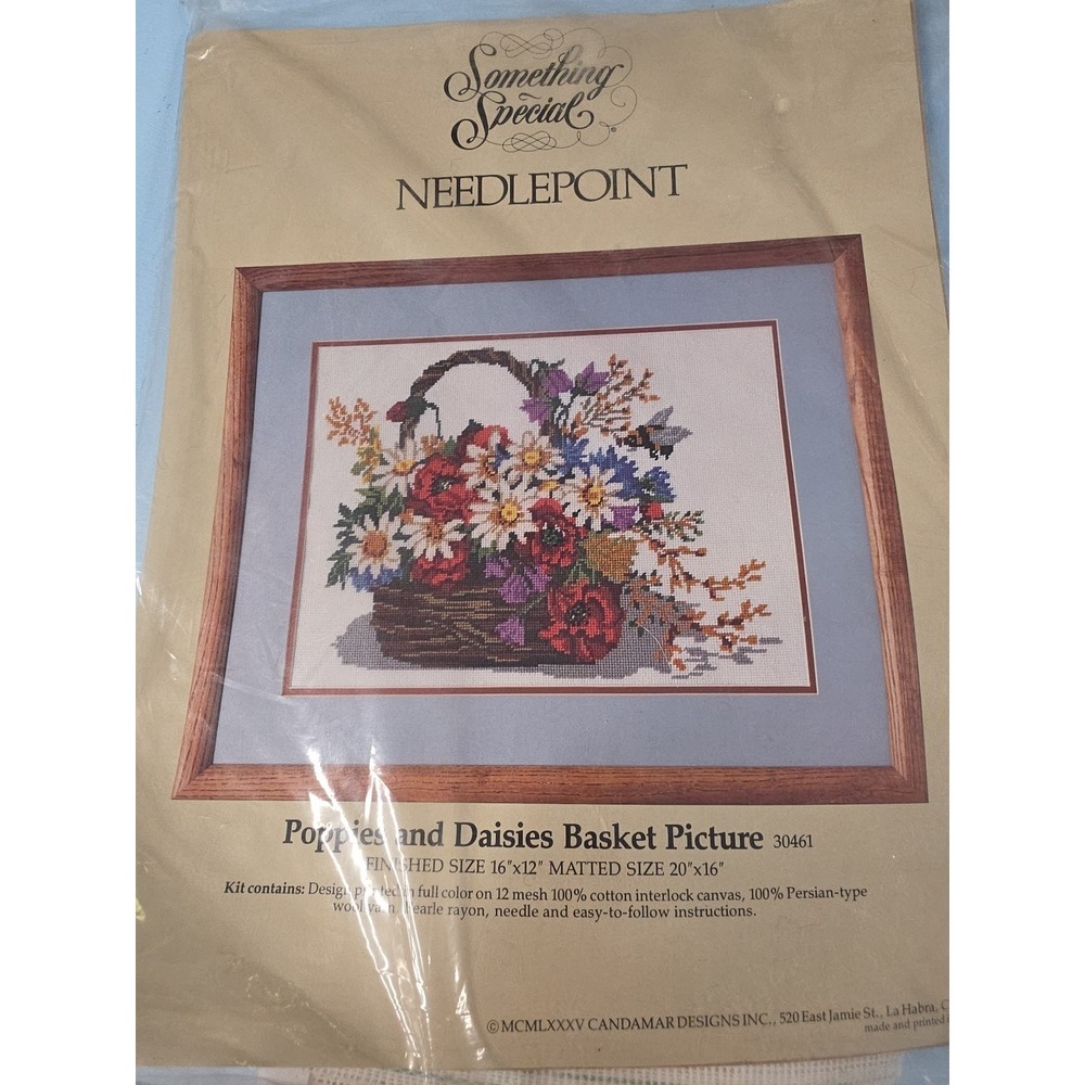 Poppies‎ and Daisies  Basket Needlepoint Kit Candamar Something Special  #30461